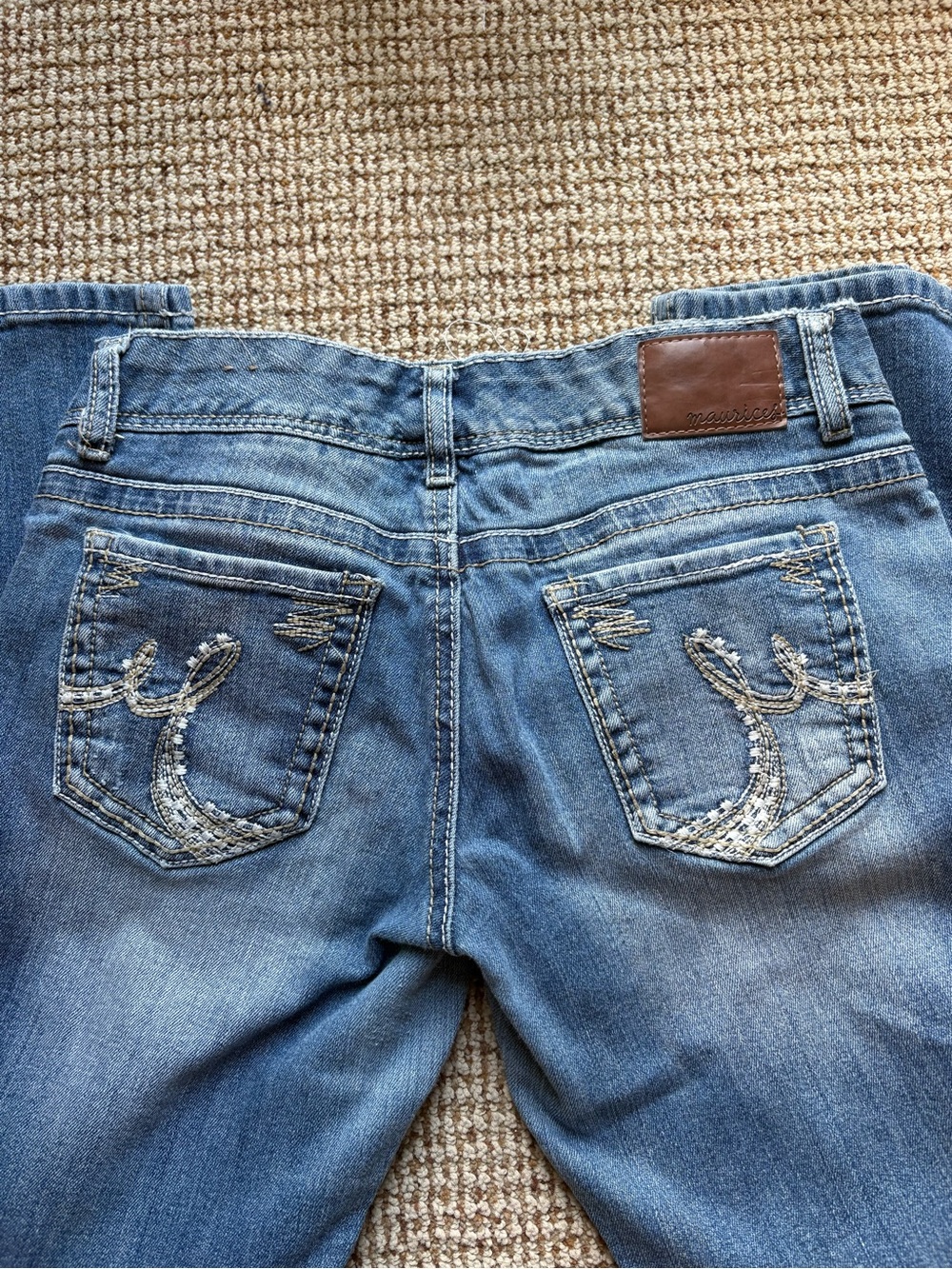 Maurices Light Blue Boot Cut Jeans with Embroidered Back Pockets